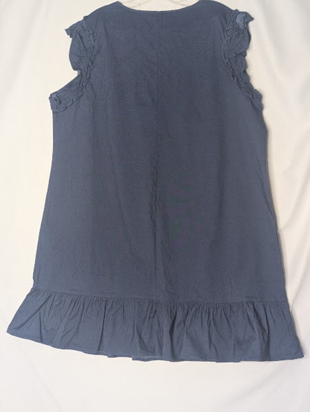 AGNES ORINDA Womens keyhole Ruffle Shoulder blue dress  2X NWT Minimalist